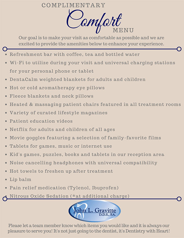 Complimentary Comfort Menu